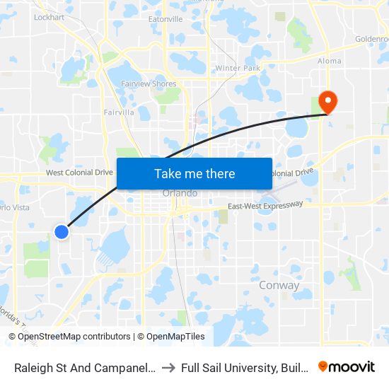 Raleigh St And Campanella Ave to Full Sail University, Building 5 map