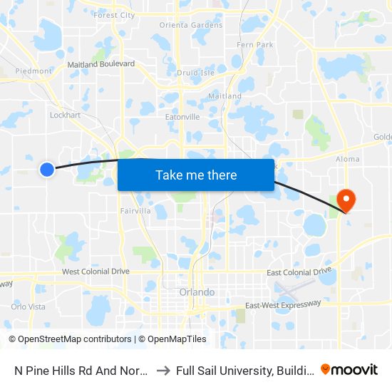 N Pine Hills Rd And North Ln to Full Sail University, Building 5 map