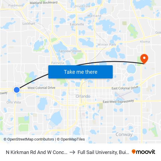 N Kirkman Rd And W Concord Ave to Full Sail University, Building 5 map