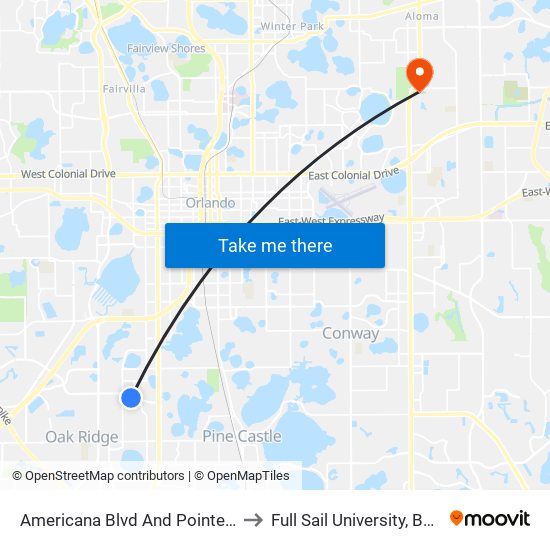 Americana Blvd And Pointe Vista Cir to Full Sail University, Building 5 map