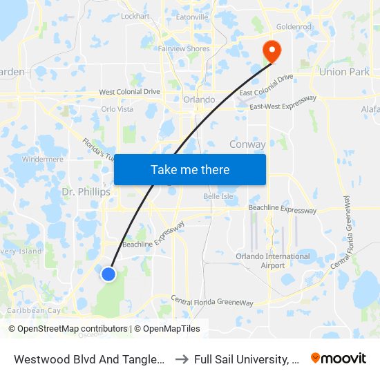 Westwood Blvd And Tanglewood Bay Dr to Full Sail University, Building 5 map