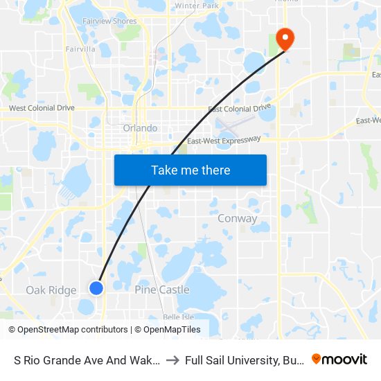 S Rio Grande Ave And Wakulla Way to Full Sail University, Building 5 map