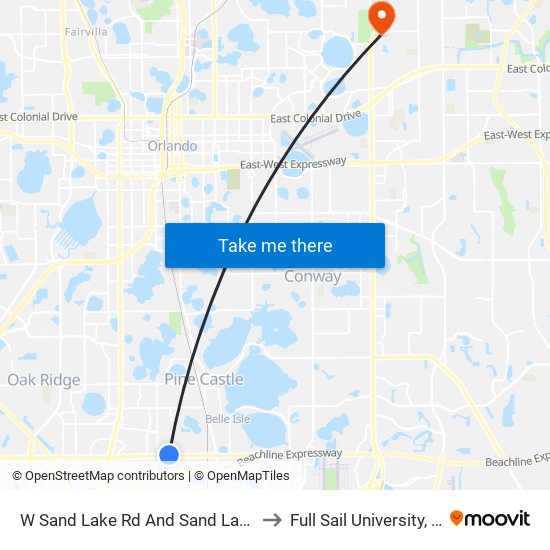 W Sand Lake Rd And Sand Lake Pointe Loop to Full Sail University, Building 5 map