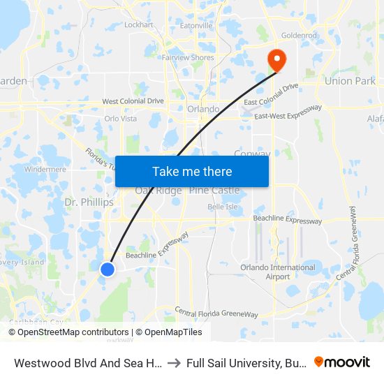 Westwood Blvd And Sea Harbor Dr to Full Sail University, Building 5 map
