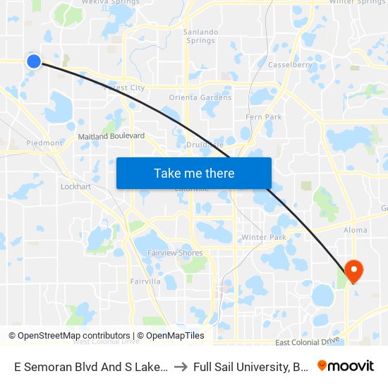 E Semoran Blvd And S Lake Cortez Dr to Full Sail University, Building 5 map