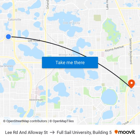 Lee Rd And Alloway St to Full Sail University, Building 5 map