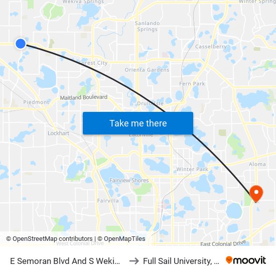 E Semoran Blvd And S Wekiwa Springs Rd to Full Sail University, Building 5 map