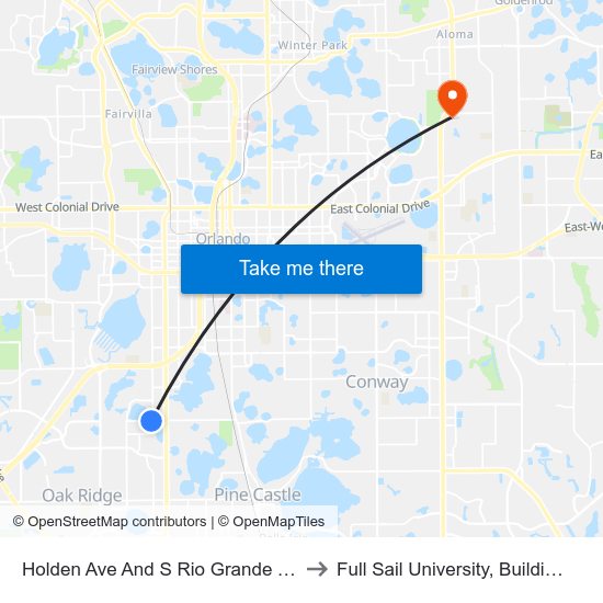 Holden Ave And S Rio Grande Ave to Full Sail University, Building 5 map