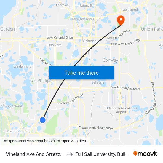 Vineland Ave And Arrezzo Way to Full Sail University, Building 5 map