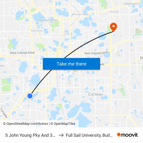 S John Young Pky And 39th St to Full Sail University, Building 5 map