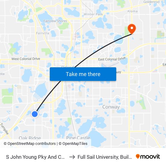 S John Young Pky And Cathy St to Full Sail University, Building 5 map