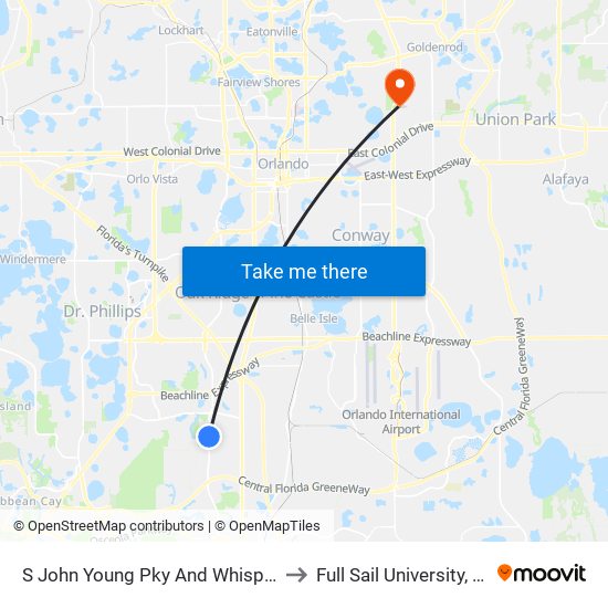 S John Young Pky And Whisper Lakes Blvd to Full Sail University, Building 5 map