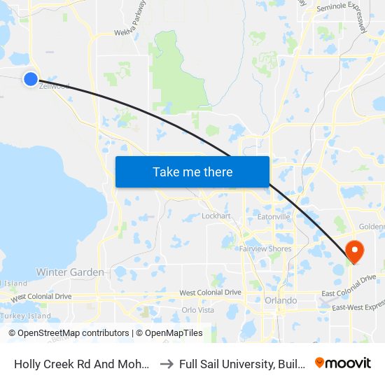 Holly Creek Rd And Mohawk Dr to Full Sail University, Building 5 map