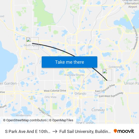 S Park Ave And E 10th St to Full Sail University, Building 5 map