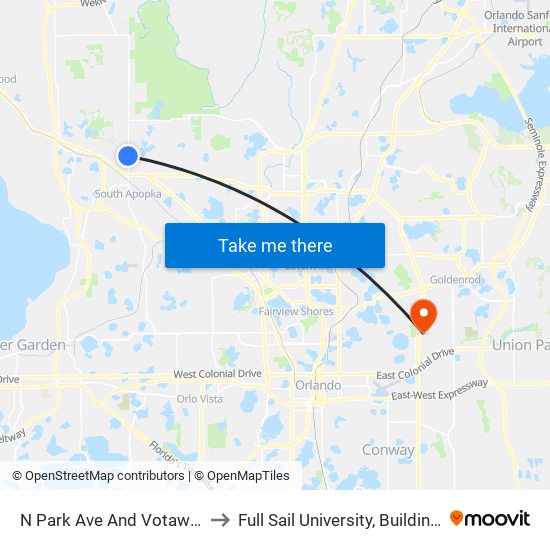 N Park Ave And Votaw Rd to Full Sail University, Building 5 map