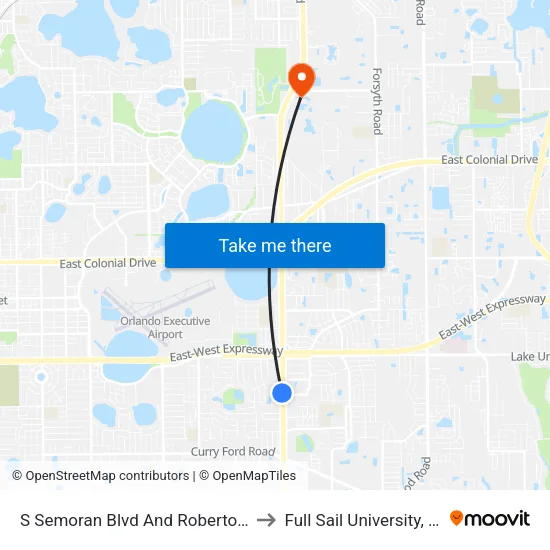 S Semoran Blvd And Roberto Clemente Rd to Full Sail University, Building 5 map