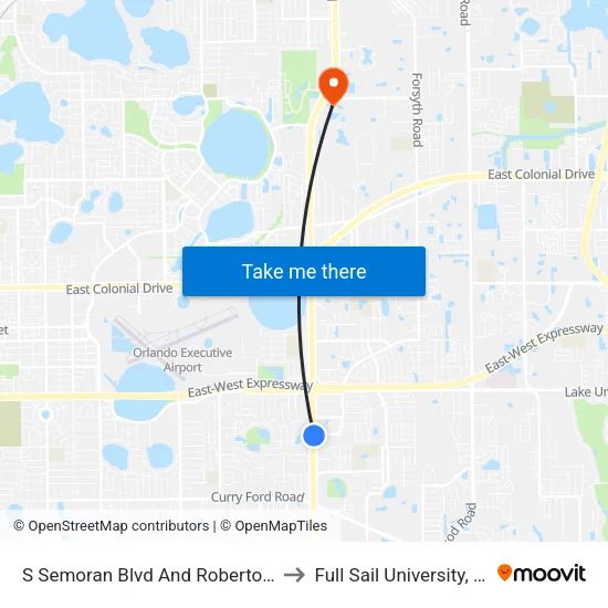 S Semoran Blvd And Roberto Clemente Rd to Full Sail University, Building 5 map