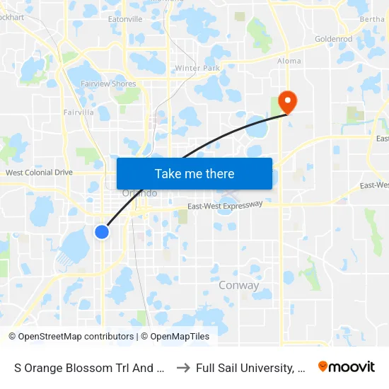 S Orange Blossom Trl And Columbia St to Full Sail University, Building 5 map