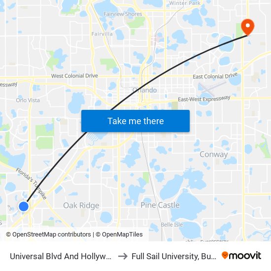 Universal Blvd And Hollywood Way to Full Sail University, Building 5 map