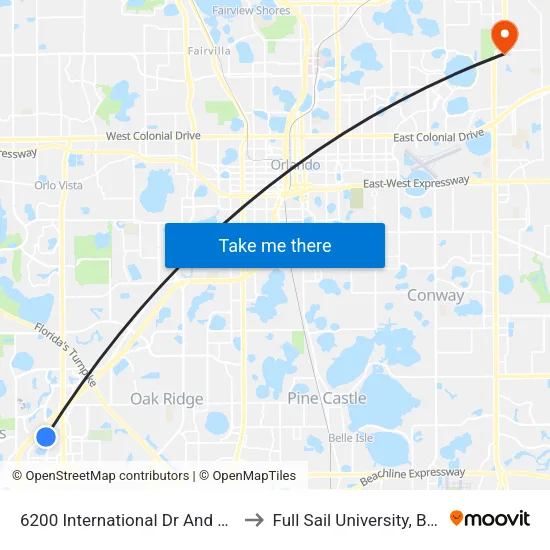 6200 International Dr  And Visitors Cir to Full Sail University, Building 5 map