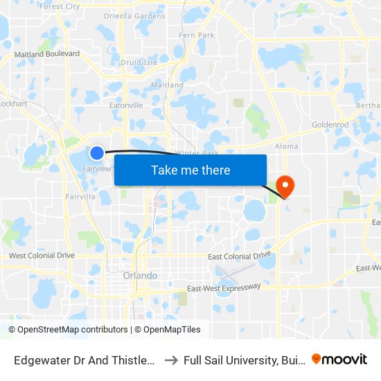 Edgewater Dr And Thistledown Dr to Full Sail University, Building 5 map