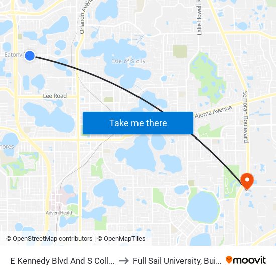 E Kennedy Blvd And S College Ave to Full Sail University, Building 5 map