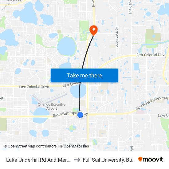 Lake Underhill Rd And Mercado Ave to Full Sail University, Building 5 map