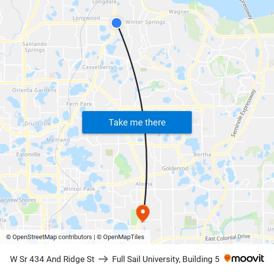 W Sr 434 And Ridge St to Full Sail University, Building 5 map