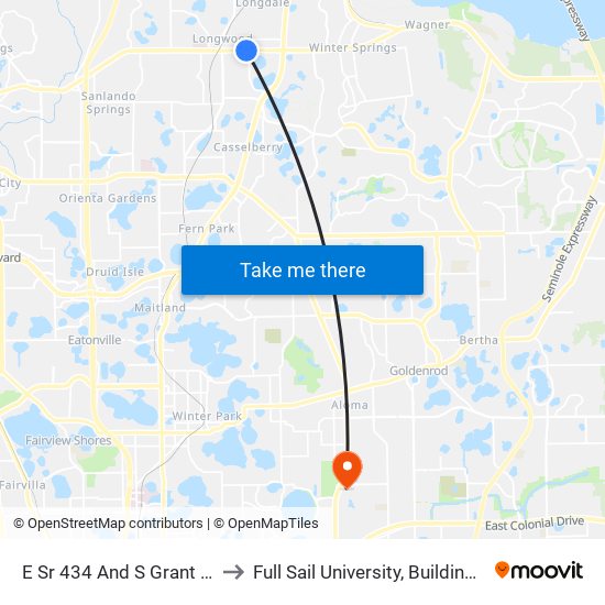 E Sr 434 And S Grant St to Full Sail University, Building 5 map