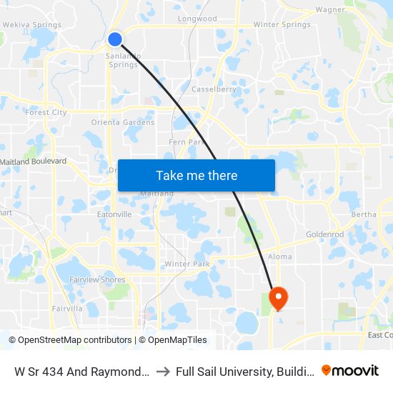 W Sr 434 And Raymond Ave to Full Sail University, Building 5 map