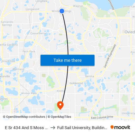 E Sr 434 And S Moss Rd to Full Sail University, Building 5 map