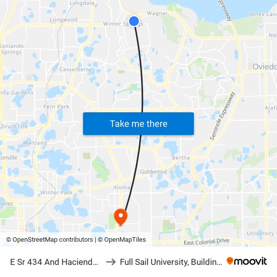 E Sr 434 And Hacienda Dr to Full Sail University, Building 5 map