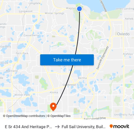 E Sr 434 And Heritage Park St to Full Sail University, Building 5 map