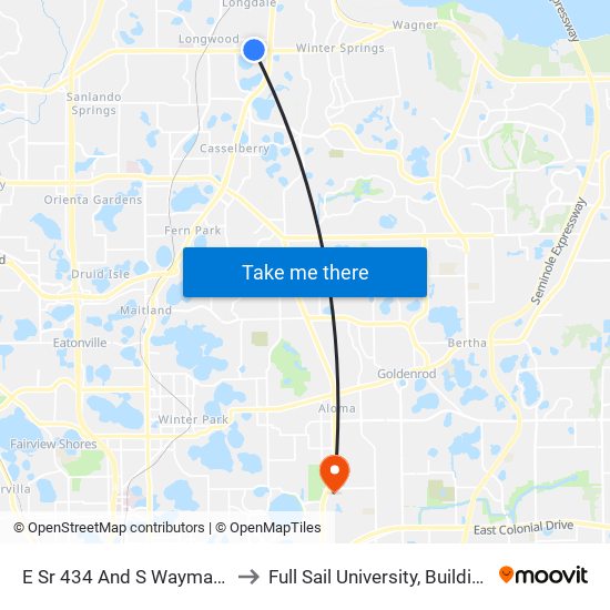 E Sr 434 And S Wayman St to Full Sail University, Building 5 map