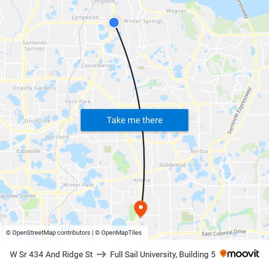 W Sr 434 And Ridge St to Full Sail University, Building 5 map