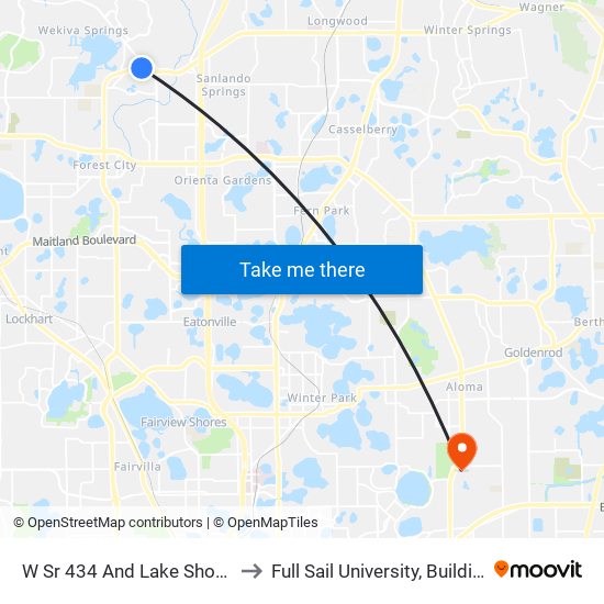 W Sr 434 And Lake Shore Dr to Full Sail University, Building 5 map