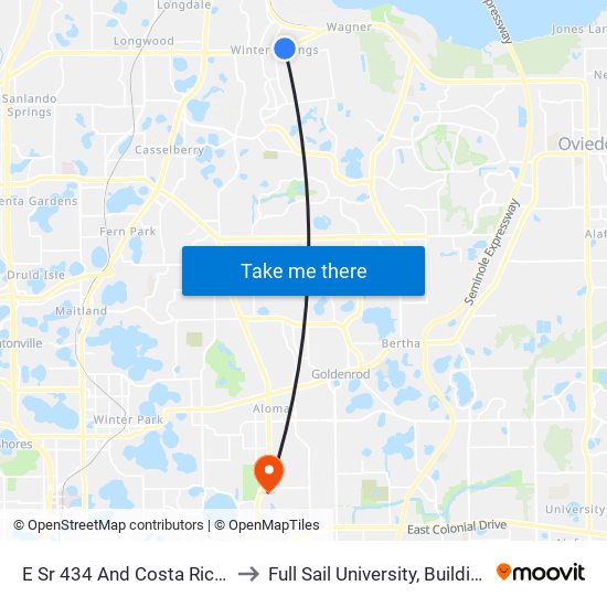 E Sr 434 And Costa Rica Dr to Full Sail University, Building 5 map