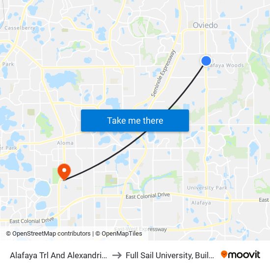 Alafaya Trl And Alexandria Blvd to Full Sail University, Building 5 map