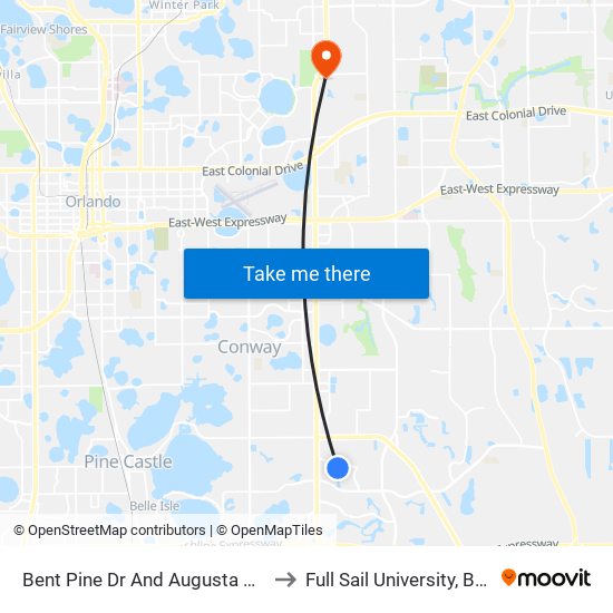 Bent Pine Dr And Augusta National Dr to Full Sail University, Building 5 map