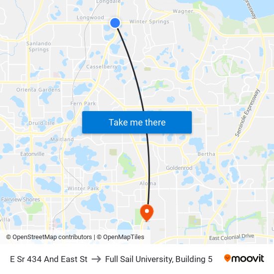 E Sr 434 And East St to Full Sail University, Building 5 map