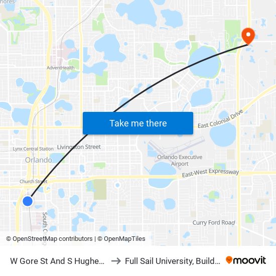 W Gore St And S Hughey Ave to Full Sail University, Building 5 map