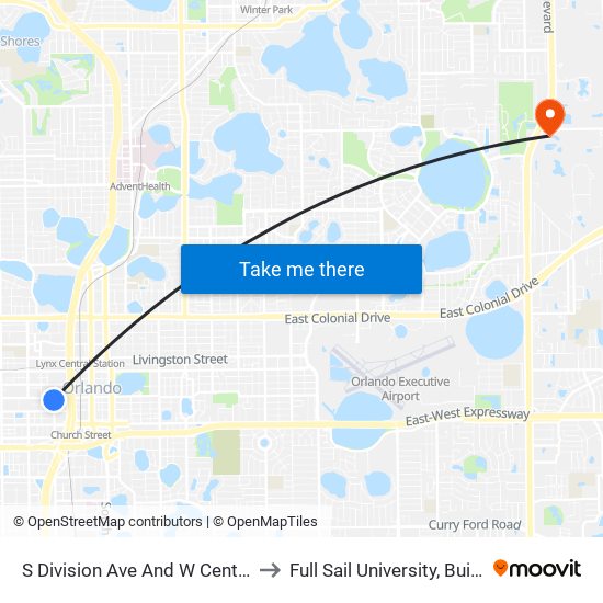 S Division Ave And W Central Blvd to Full Sail University, Building 5 map