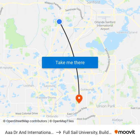 Aaa Dr And International Pky to Full Sail University, Building 5 map