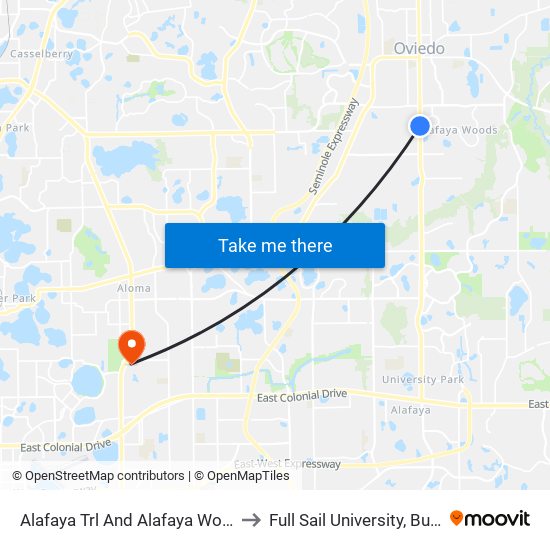 Alafaya Trl And Alafaya Woods Blvd to Full Sail University, Building 5 map