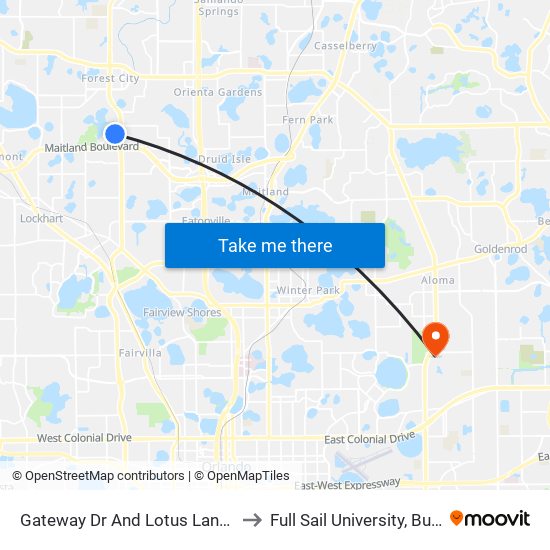 Gateway Dr And Lotus Landing Blvd to Full Sail University, Building 5 map