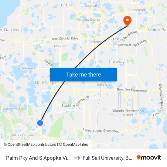 Palm Pky And S Apopka Vineland Rd to Full Sail University, Building 5 map