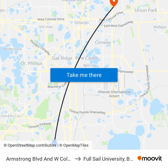 Armstrong Blvd And W Columbia Ave to Full Sail University, Building 5 map