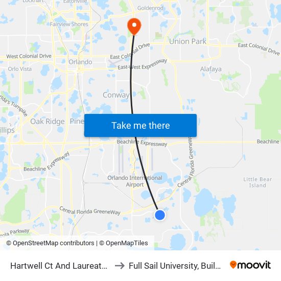 Hartwell Ct And Laureate Blvd to Full Sail University, Building 5 map