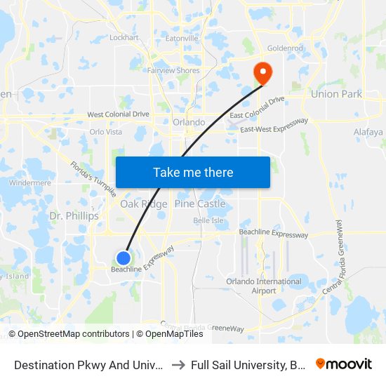 Destination Pkwy And Universal Blvd to Full Sail University, Building 5 map