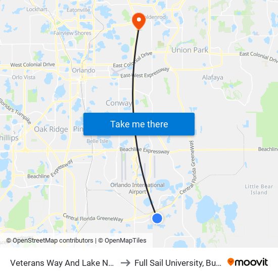 Veterans Way And Lake Nona Blvd to Full Sail University, Building 3 map